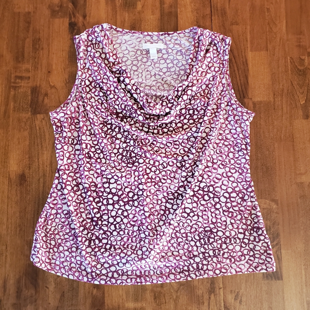 Delicate Cowl Neck Sleeveless Blouse Bold Print Size Large L